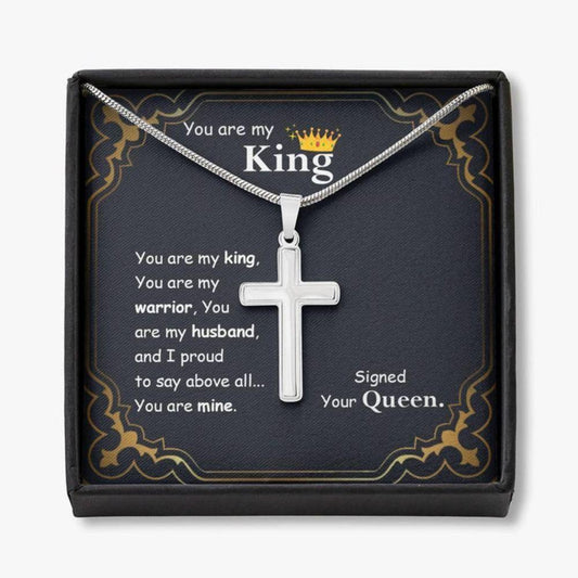 Husband Necklace, You Are My King Cross Necklace, Birthday Gift For Husband, Cross Pendant Necklace For Him