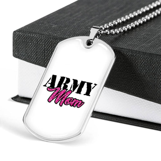 Mom Dog Tag, Custom Gift For Army Mom Dog Tag Military Chain Necklace Silver Pendant Necklace Dog Tag