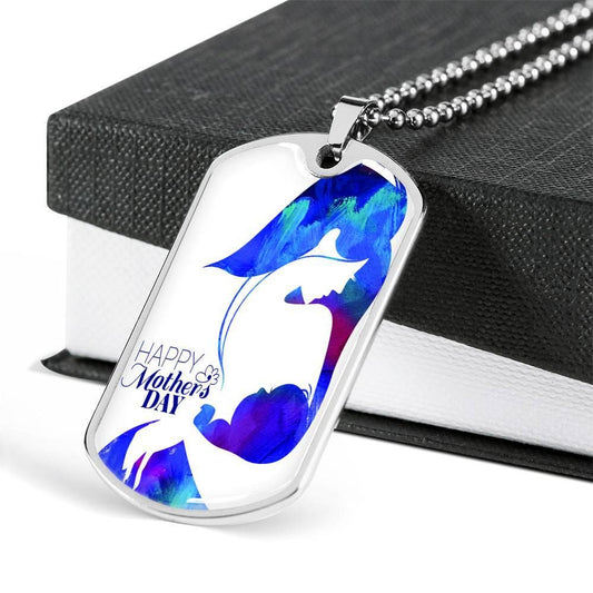 Mom Dog Tag, Custom Happy Mother's Day Dog Tag Military Chain Necklace For Mom Dog Tag