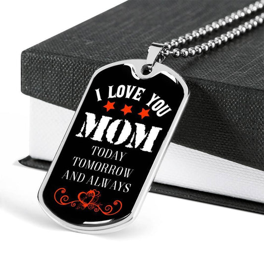 Mom Dog Tag, Custom Love Mom Engraved Dog Tag Military Chain Necklace Pendant Dog Tag