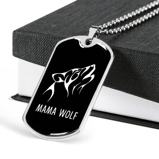 Mom Dog Tag Mother’S Day Gift, Custom Mama Wolf Dog Tag Military Chain Necklace For Mom Dog Tag