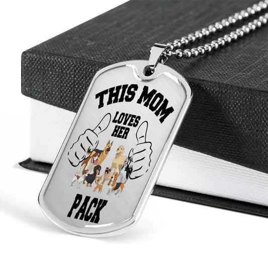 Mom Dog Tag Mother’S Day Gift, Custom This Mom Loves Her Pack Dog Tag Military Chain Necklace For Mom Dog Tag