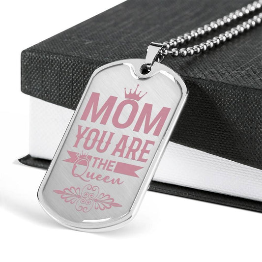 Mom Dog Tag Mother’S Day Gift, Mom You Are The Queen Dog Tag Military Chain Necklace For Mom Rakva