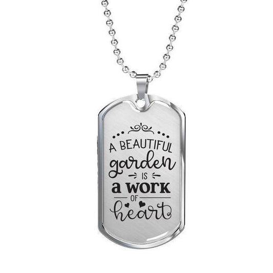 Mom Dog Tag Custom Picture Mother's Day, A Beautiful Garden Is A Work Of Heart Dog Tag Necklace Gift For Mom