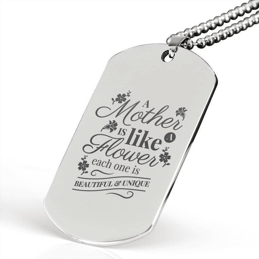 Mom Dog Tag Custom Picture, Mother's Day Dog Tag For Mom Etched Dog Tag Necklace Silver Necklace Mother Is Like A Flower