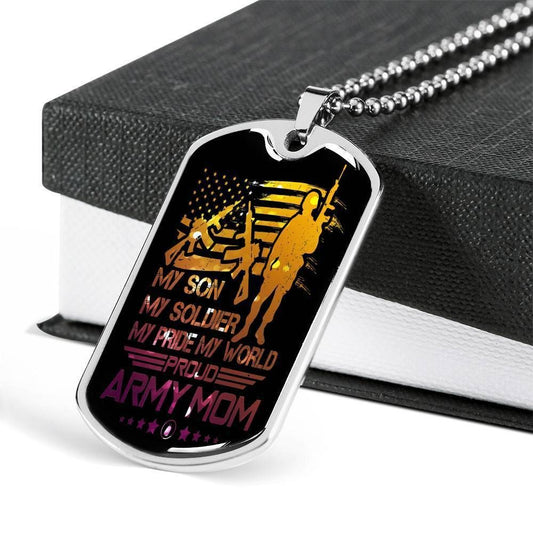 Mom Dog Tag Custom Mother's Day Gift, Proud Army Mom Dog Tag Military Chain Necklace Present For Men