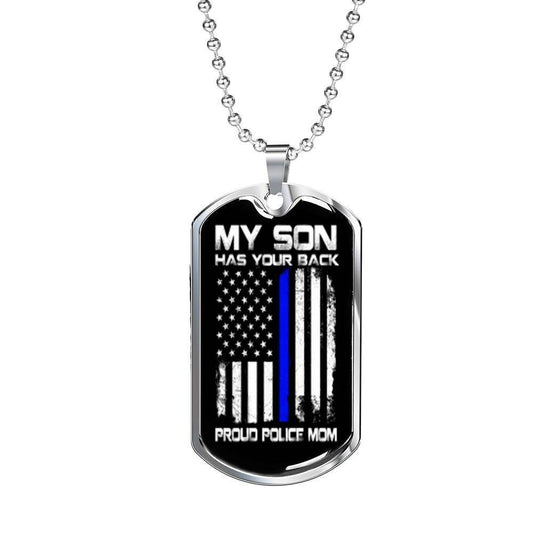Mom Dog Tag Custom Mother's Day Gift, Proud Police Mom Silver Dog Tag Military Chain Necklace Gift Ideas