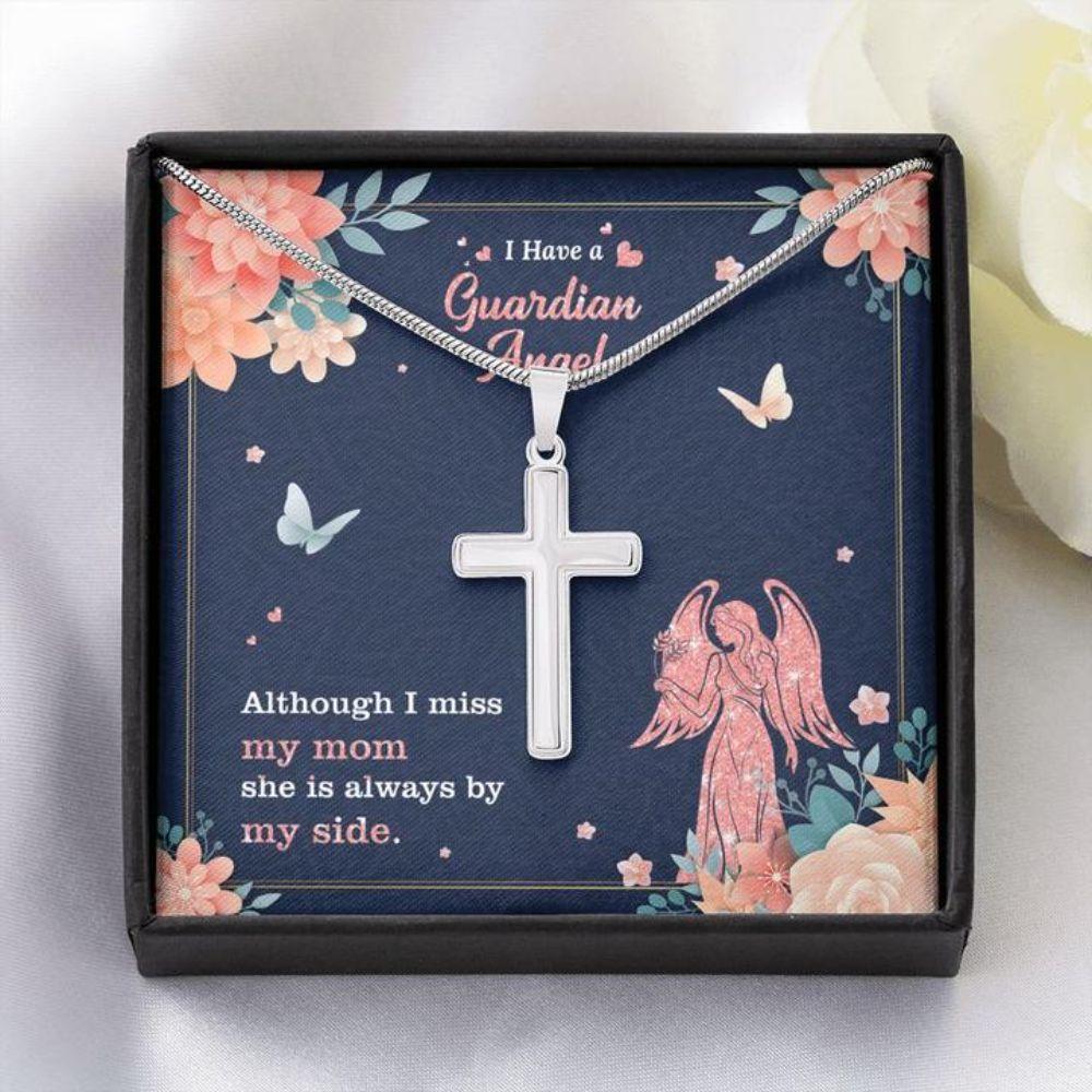 Mom Memorial Necklace - Mother Guardian Angel - Forever Faithful Cross Necklace - Gift Necklace Message Card