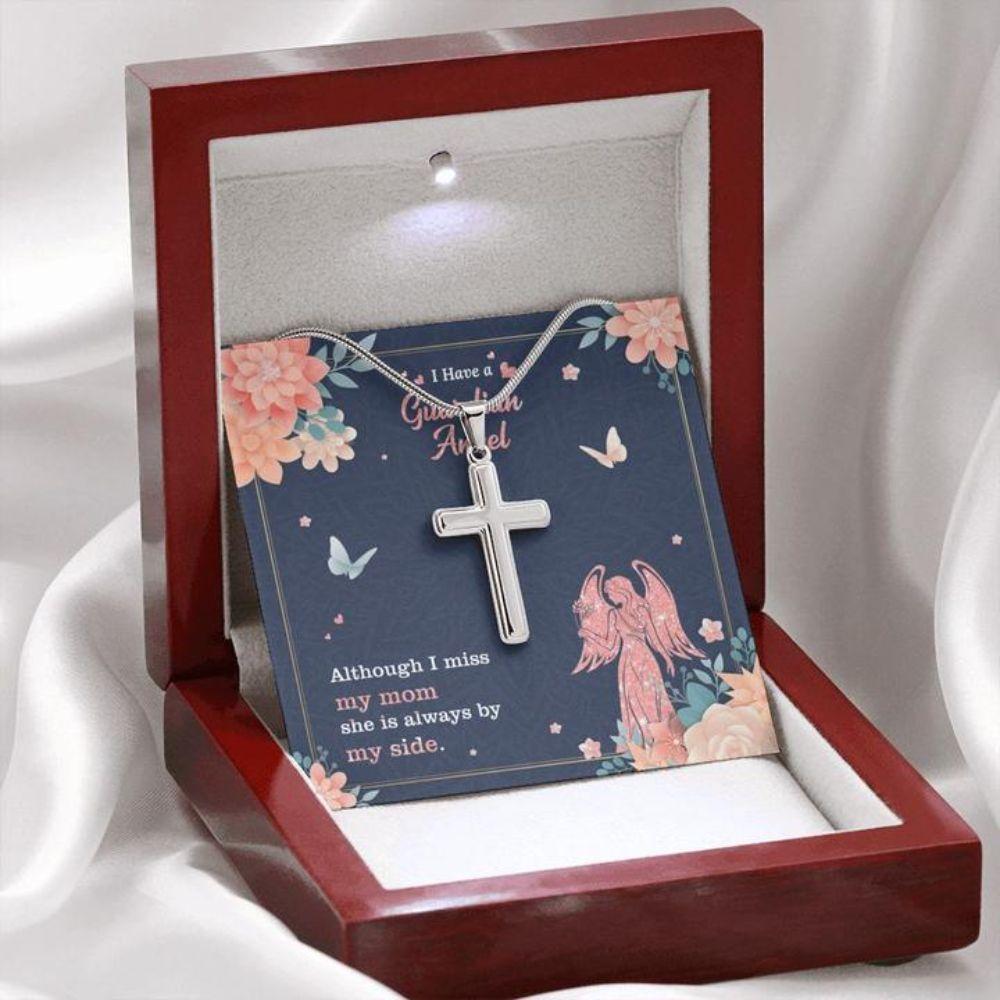 Mom Memorial Necklace “ Mother Guardian Angel “ Forever Faithful Cross Necklace “ Gift Necklace Message Card