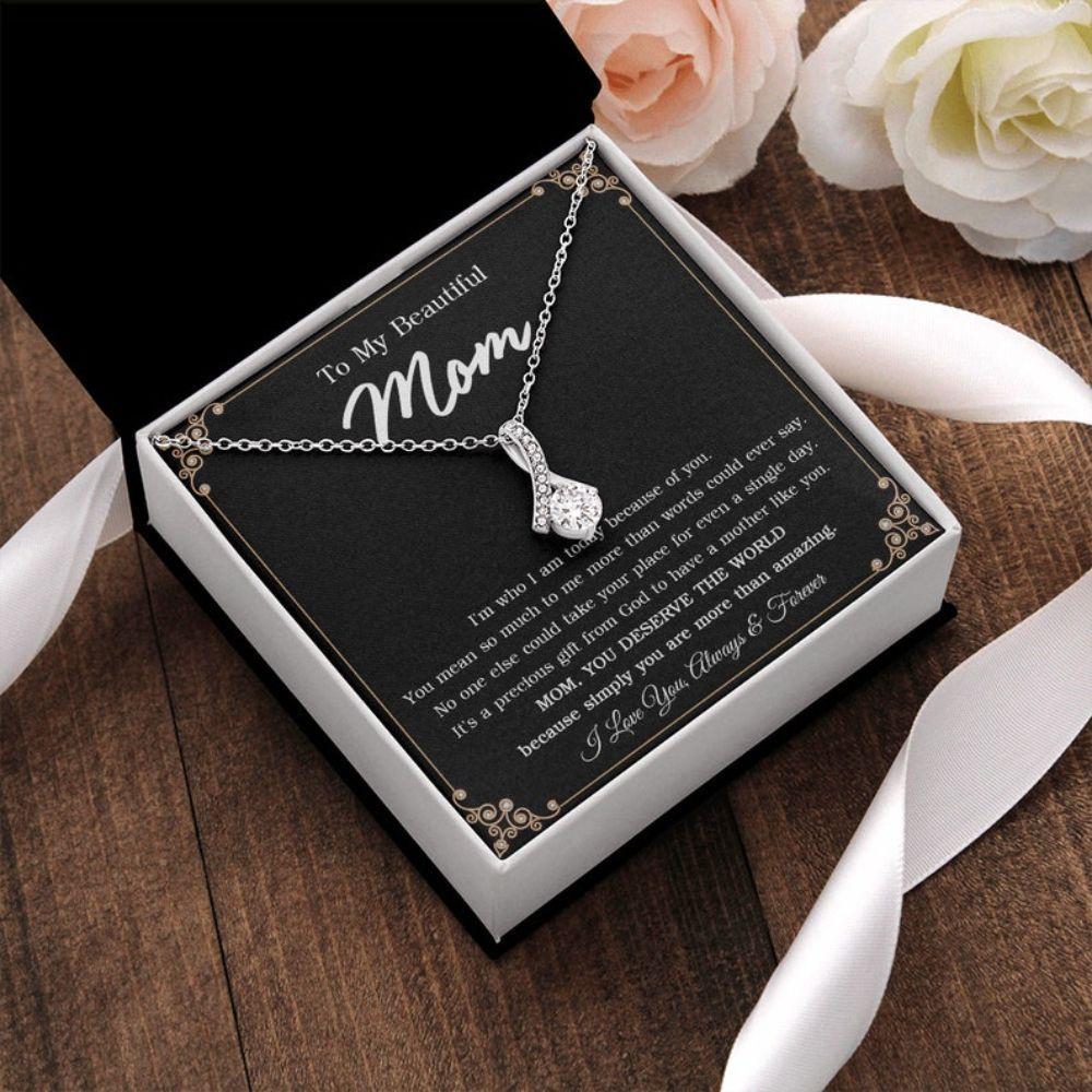 Mom Necklace, Best Necklace Gift For Mom, Mothers Day Necklace For Mom From Daughter/Son, Sentimental Gift For Mother With Message Card