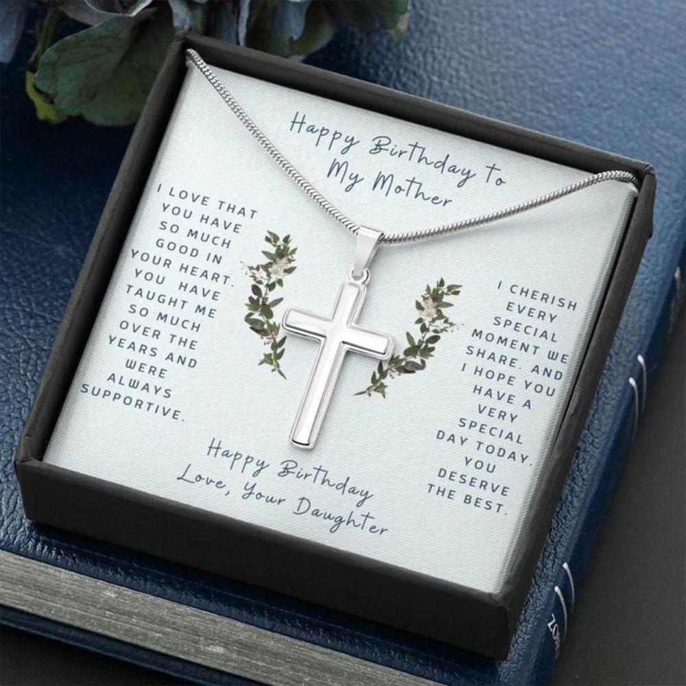 Mom Necklace, Cross Necklace To Mother From Daughter “ Faithful Cross Necklace “ Gift Necklace Message Card