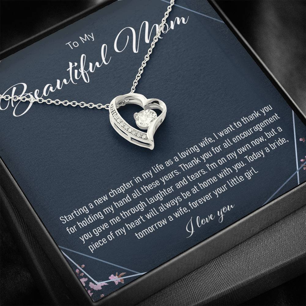 Mom Necklace, Daughter To Mother On Wedding Day Forever Love Necklace