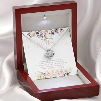 Mom Necklace, Elegant Gift For My Amazing Mom On Mother’S Day With Watercolor Flowers,  Love Knot Necklaces