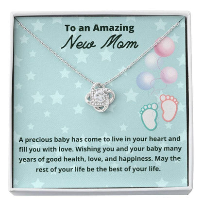 Mom Necklace, Gift For New Mom Love Knot Necklace First Time Mom To Be Gifts, Present For New Mom