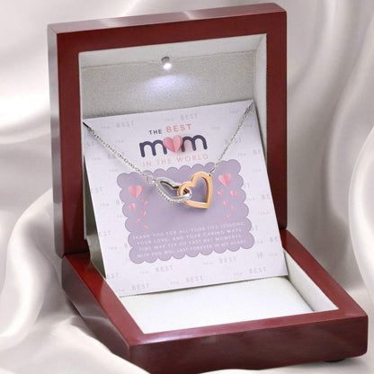 Mom Necklace, Gift For The Best Mom In The World On Mother’S Day With Pink Paper  Interlocking Hearts Necklaces