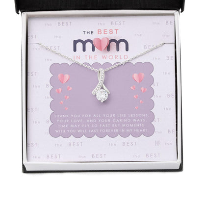 Mom Necklace, Gift For The Best Mom In The World On Mother's Day With Pink Paper Heart Necklace