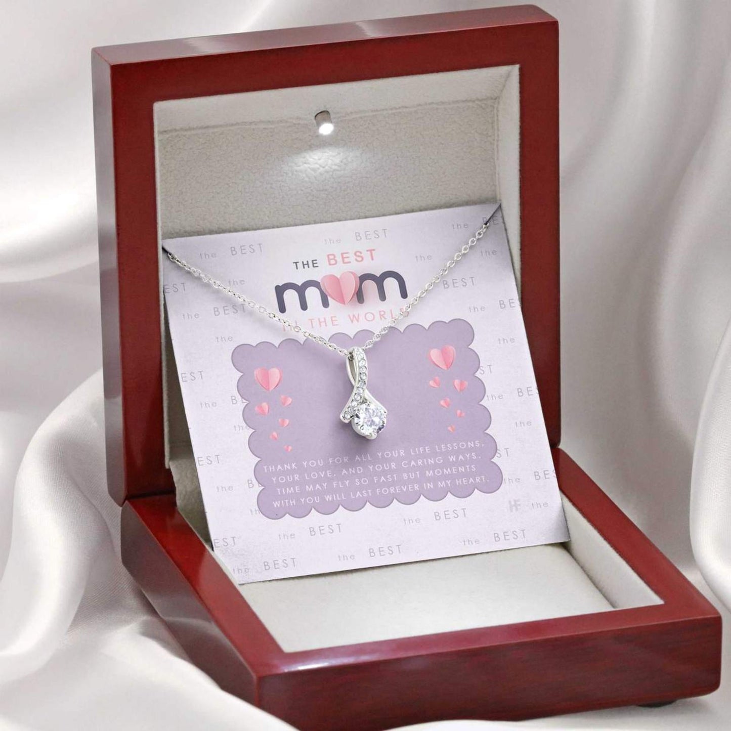 Mom Necklace, Gift For The Best Mom In The World On Mother’S Day With Pink Paper  Alluring Beauty Necklaces