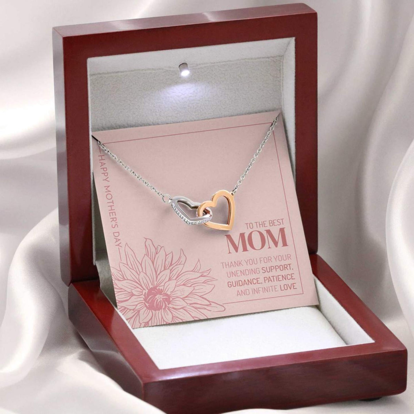 Mom Necklace, Gift For The Best Mom On Mother’S Day With Lined Drawing Flower  Interlocking Hearts Necklaces