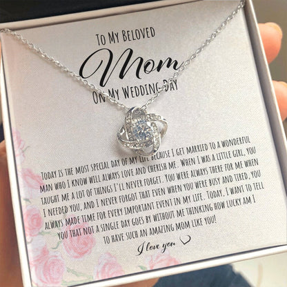 Mom Necklace, Gift For The Mother Of The Bride Love Knot Necklace From Daughter From Bride On Wedding Day