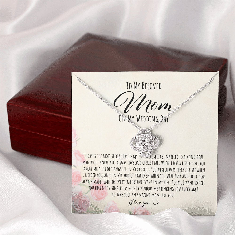 Mom Necklace, Gift For The Mother Of The Bride Love Knot Necklace From Daughter From Bride On Wedding Day