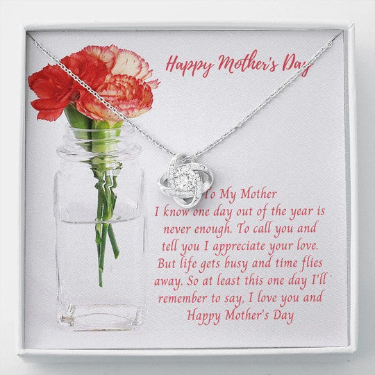 MOM NECKLACE, I LOVE YOU AND HAPPY MOTHER'S DAY NECKLACE GIFT FOR MOM LOVE KNOT NECKLACE