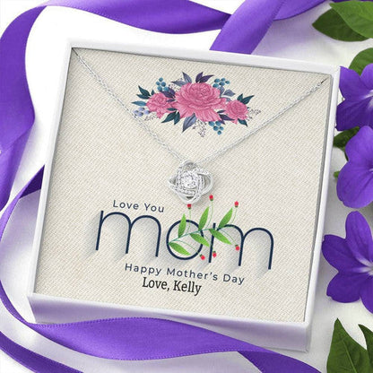 Mom Necklace, I Love You Mom Gift For Mom Custom Name Love Knot Necklace