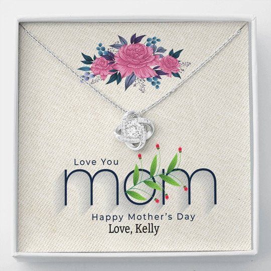 MOM NECKLACE, I LOVE YOU MOM GIFT FOR MOM CUSTOM NAME LOVE KNOT NECKLACE