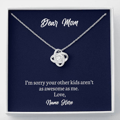MOM NECKLACE, I'M SORRY LOVE KNOT NECKLACE WITH MAHOGANY STYLE GIFT BOX FOR MOM