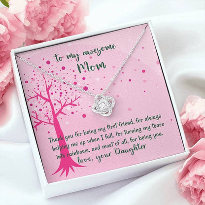 Mom Necklace, Love Knot Necklace Daughter Gift For Mom Thank You For Being My First Friend