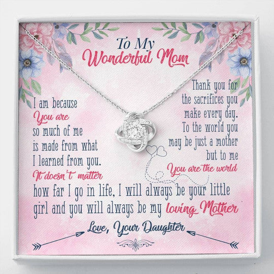 MOM NECKLACE, LOVE KNOT NECKLACE DAUGHTER GIFT FOR MOM YOU ARE THE WORLD