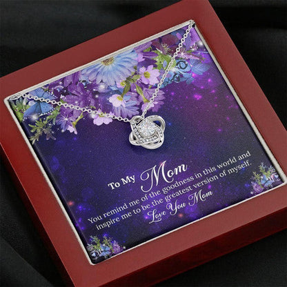 Mom Necklace, Love You Mom Purple Galaxy Gift For Mom Love Knot Necklace
