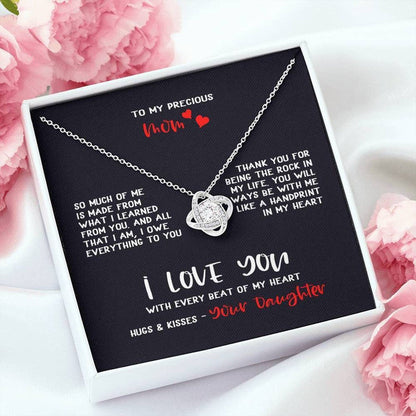 Mom Necklace, Love You With Every Beat Of My Heart Love Knot Necklace For Mom