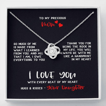 MOM NECKLACE, LOVE YOU WITH EVERY BEAT OF MY HEART LOVE KNOT NECKLACE FOR MOM