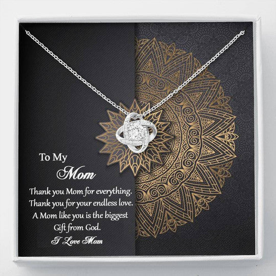 MOM NECKLACE, MANDALA GIFT FOR MOM LOVE KNOT NECKLACE THANK YOU FOR EVERYTHING