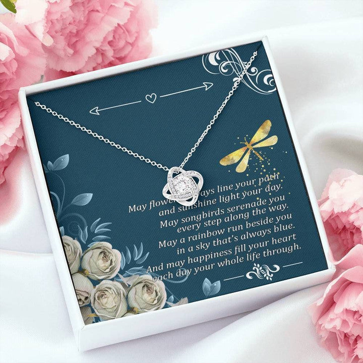 Mom Necklace, May Flowers Always Line Your Path Love Knot Necklace For Mom