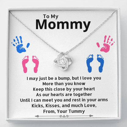 MOM NECKLACE, MEANINGFUL GIFT FOR MOM LOVE KNOT NECKLACE I MAY JUST BE A BUMP