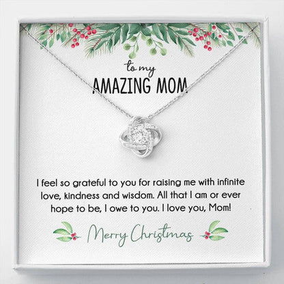 MOM NECKLACE, MERRY CHRISTMAS LOVE YOU GIFT FOR MOM LOVE KNOT NECKLACE