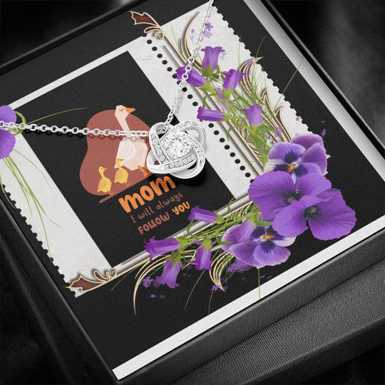 Mom Necklace, Mom I Will Always Follow You Ducks With Orchid Love Knot Necklace For Mom