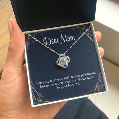 Mom Necklace, Mom Mother's Day Gift Love Knot Necklace Brother Disappointment Message Card