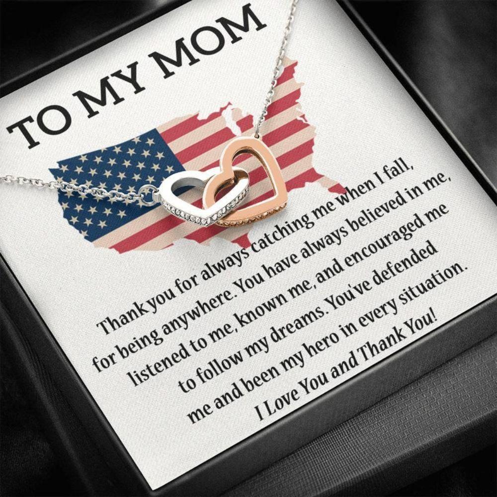 Mom Necklace, Mom Necklace, Mom Birthday Necklace, July 4th Patriotic For Mom, Interlocking Necklace, Independence Day Gift For Mom, Gift From Daughter/Son