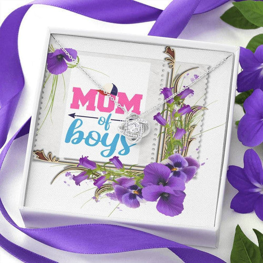 Mom Necklace, Mom Of Boys Orchid Flowers Love Knot Necklace Gift For Mom