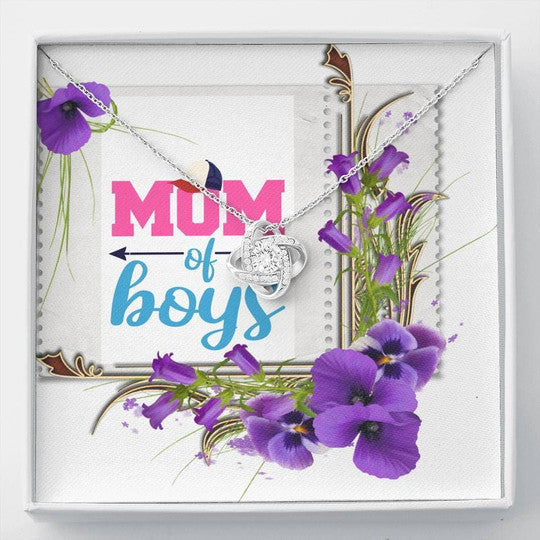 MOM NECKLACE, MOM OF BOYS ORCHID FLOWERS LOVE KNOT NECKLACE GIFT FOR MOM