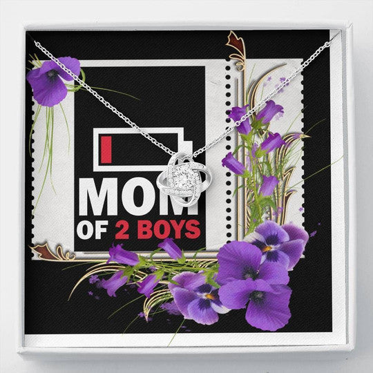 MOM NECKLACE, MOM OF TWO BOYS LOW BATTERY ORCHID FLOWERS LOVE KNOT NECKLACE GIFT FOR MOM