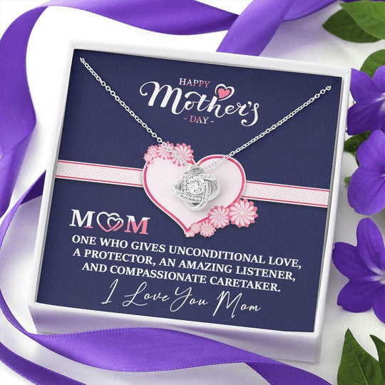 Mom Necklace, Mom One Who Gives Unconditionally Love Gift For Mom Love Knot Necklace