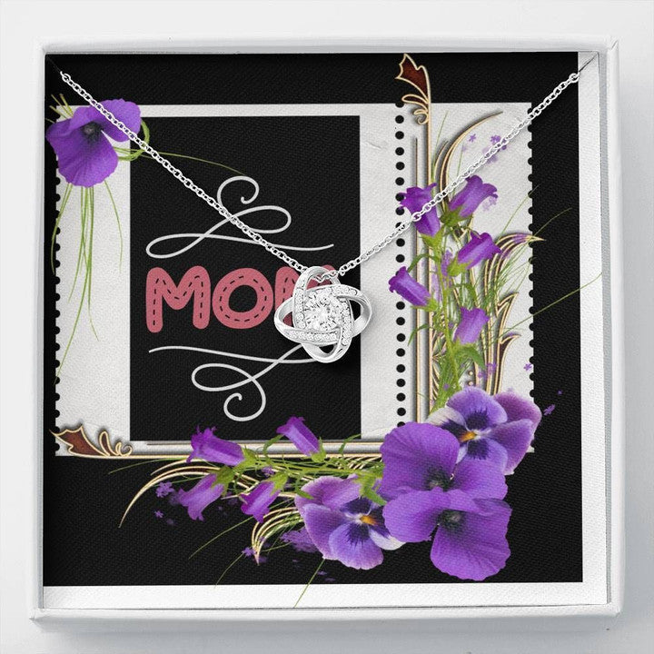 MOM NECKLACE, MOM WITH PURPLE ORCHID FLOWERS LOVE KNOT NECKLACE FOR MOM