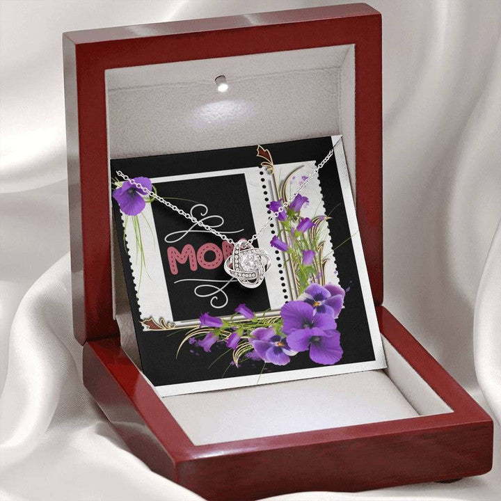 Mom Necklace, Mom With Purple Orchid Flowers Love Knot Necklace For Mom