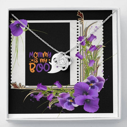 MOM NECKLACE, MOMMY IS MY BOO ORCHID FLOWERS LOVE KNOT NECKLACE GIFT FOR MOM