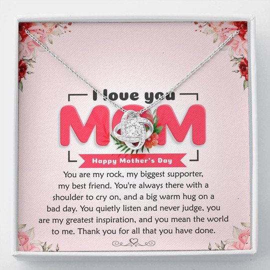 MOM NECKLACE, MOTHER'S DAY NECKLACE GIFT FOR MOM LOVE KNOT NECKLACE YOU ARE MY ROCK