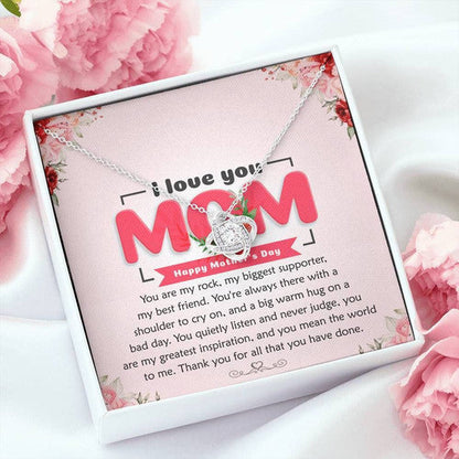 Mom Necklace, Mother’S Day Necklace Gift For Mom Love Knot Necklace You Are My Rock