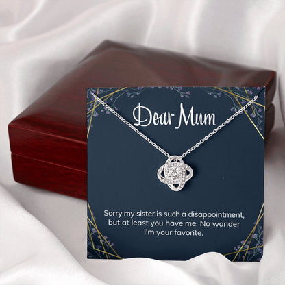 Mom Necklace, Mum Mother’S Day Gift Love Knot Necklace Sister Disappointment Message Card
